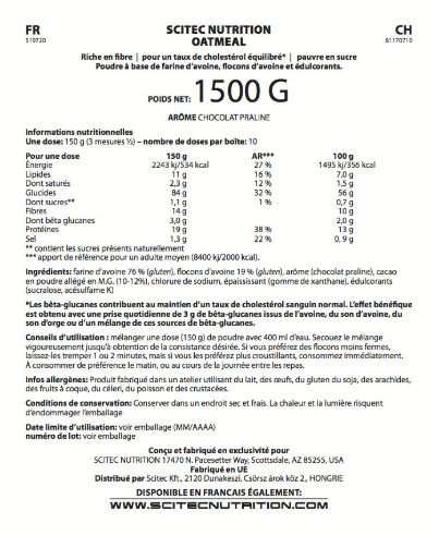 Farine d'avoine "Oatmeal" 1500g - Scitec Nutrition