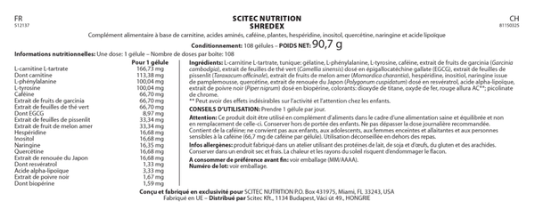 Shredex - brûleur de graisse - Scitec Nutrition