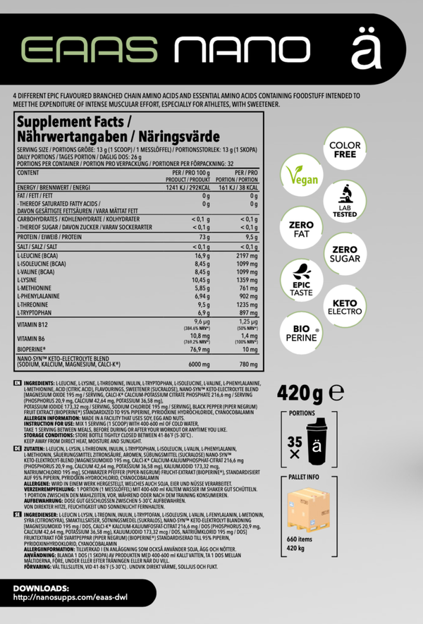 EAA - Acides aminés Essentiels Vegan sans colorants - Nano