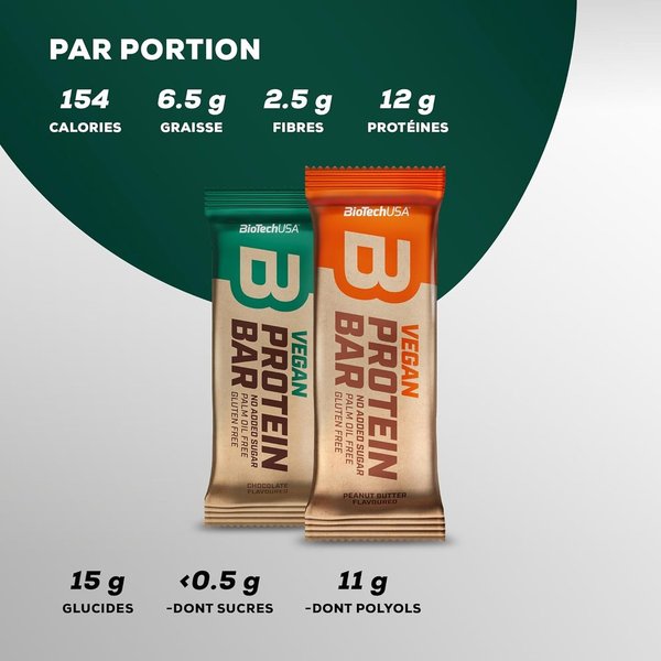 Barre protéinée végétale "vegan protein bar" 50g - Biotech Usa