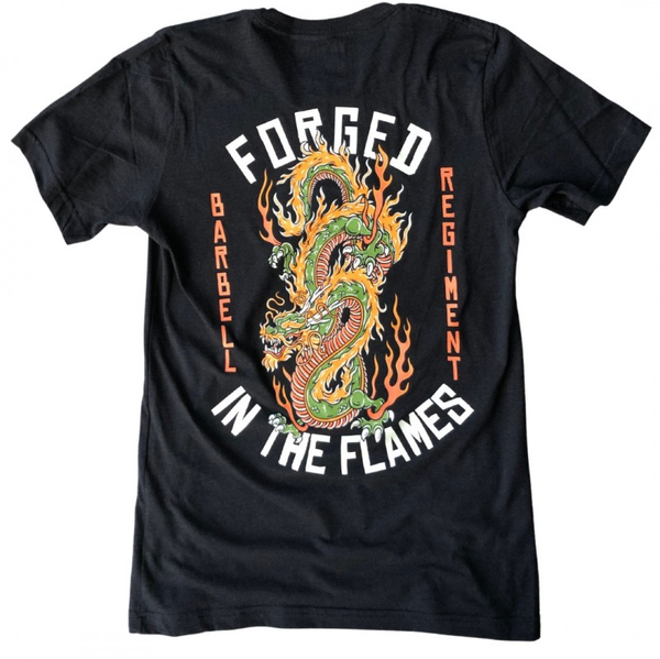 T shirt noir " FORGED IN THE FLAMES " - Barbell Régiment